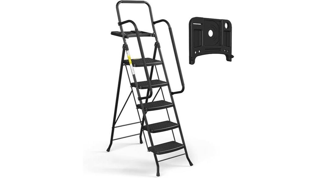 black hbtower ladder with handrails