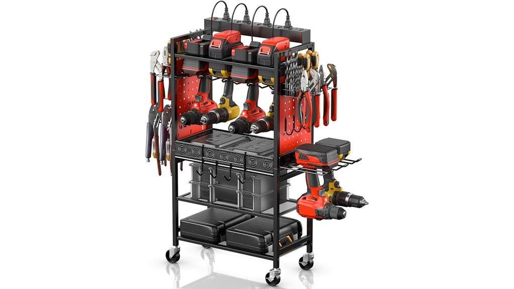 red power tool charging cart