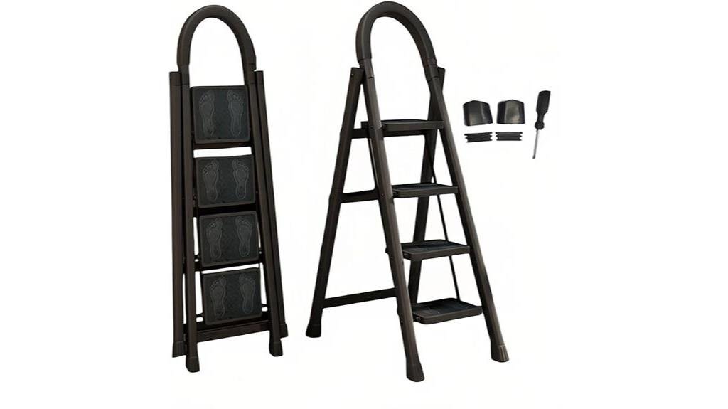 retractable black herringbone ladder